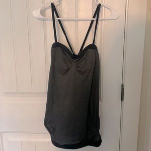 Lululemon loose body, cross strap gray tank